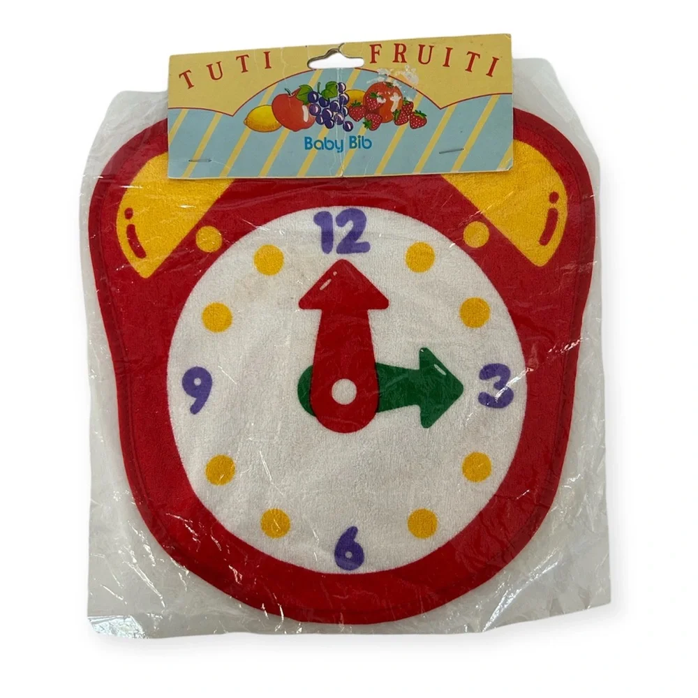 🦋 5/$25 - Tuti Fruiti Baby Bib Vintage - NWT - Clock Print on the Front